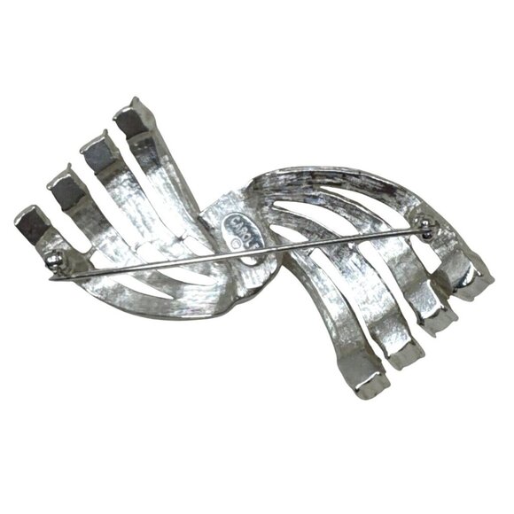 Vintage Signed Carole Rhinestone Silver-Tone Swirl Brooch Pin - Picture 3 of 3